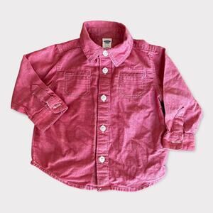 Old Navy Unisex Boy Red Baby Toddler Button-up Long-Sleeve Shirt 6-12mos